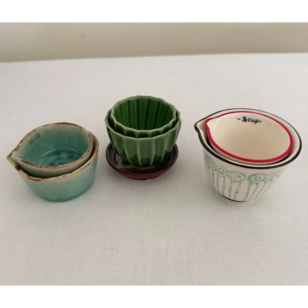 Handpainted Ceramic Measuring Cups Set Mix and Match Styles Set Rustic Cottage